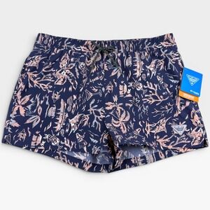 COLUMBIA Rugged Water Printed Shorts Womens M Navy Pink PFG Fishing Tropical